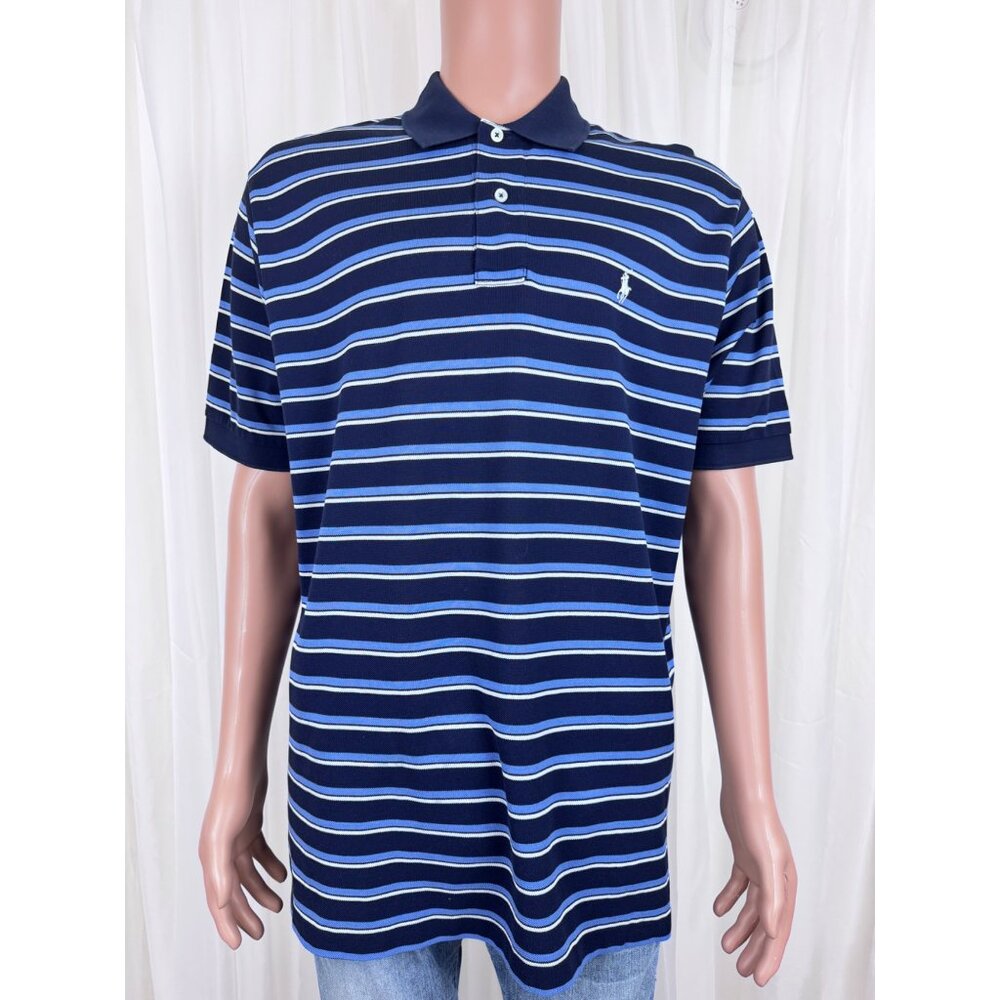 Men's Polo By Ralph Lauren Stripe Polo Short Sleeve Shirt Size Large Blue